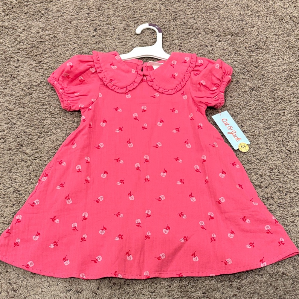 Pink Kids Dress floral print nwt cat and jack 100 percent cotton